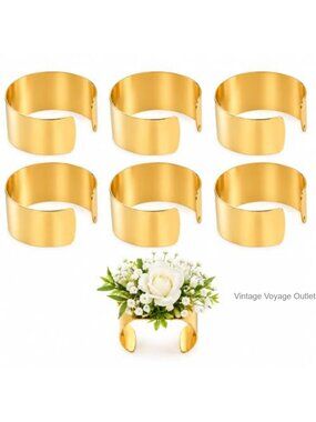 6-Pack Gold-Tone Corsage Wrist Cuff Bracelets Adjustable DIY Wedding
